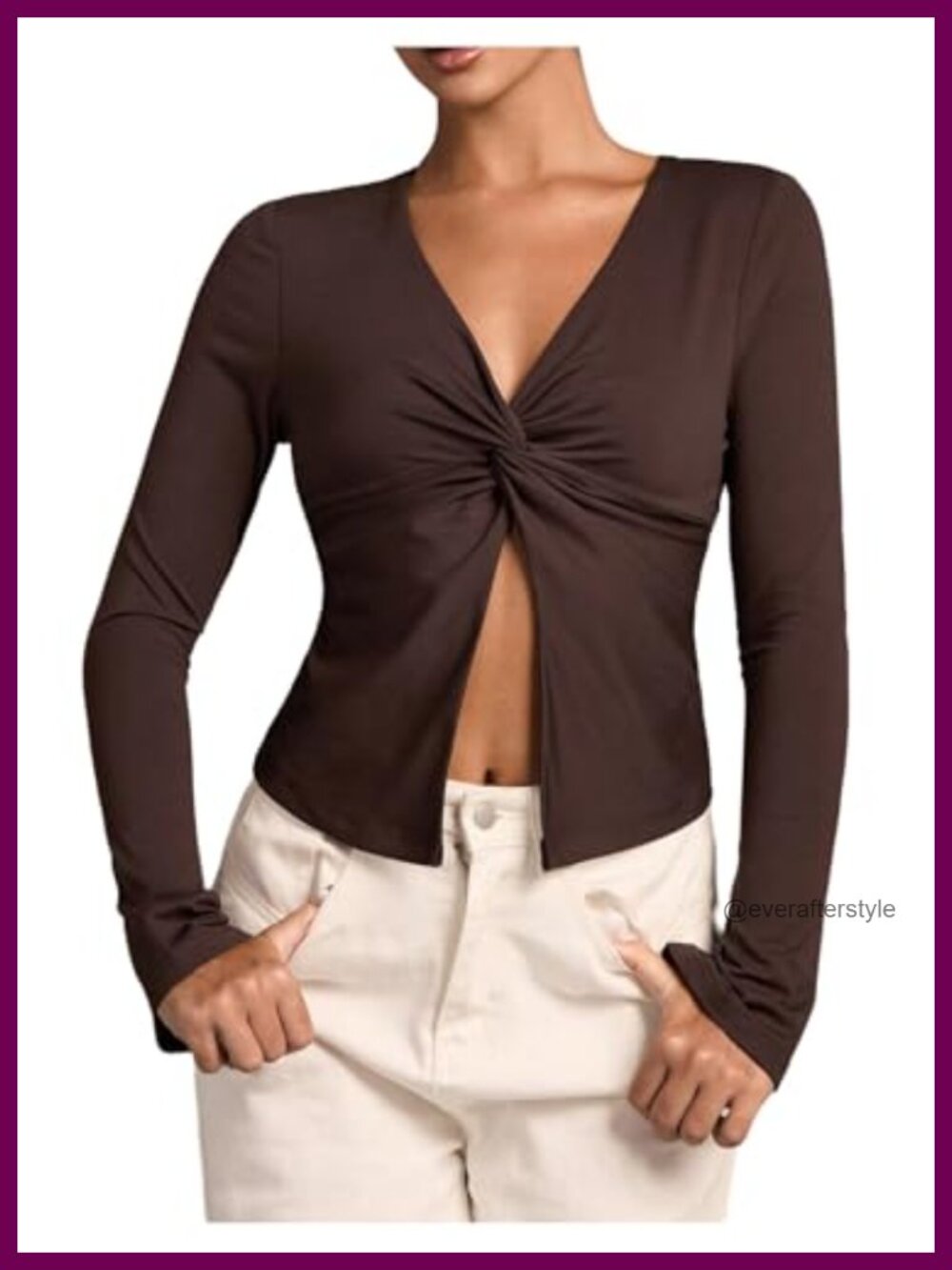 Twist Front Long Sleeve Crop Tee Slim Fitted Split Hem Y2k Going Out Top
